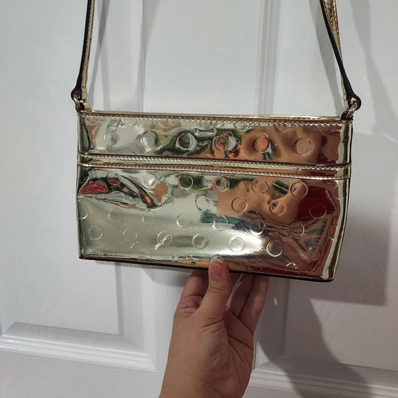 Kate Spade New York Bow Accent Metallic Gold Polka Dot Design Crossbody - Picture 8 of 14
